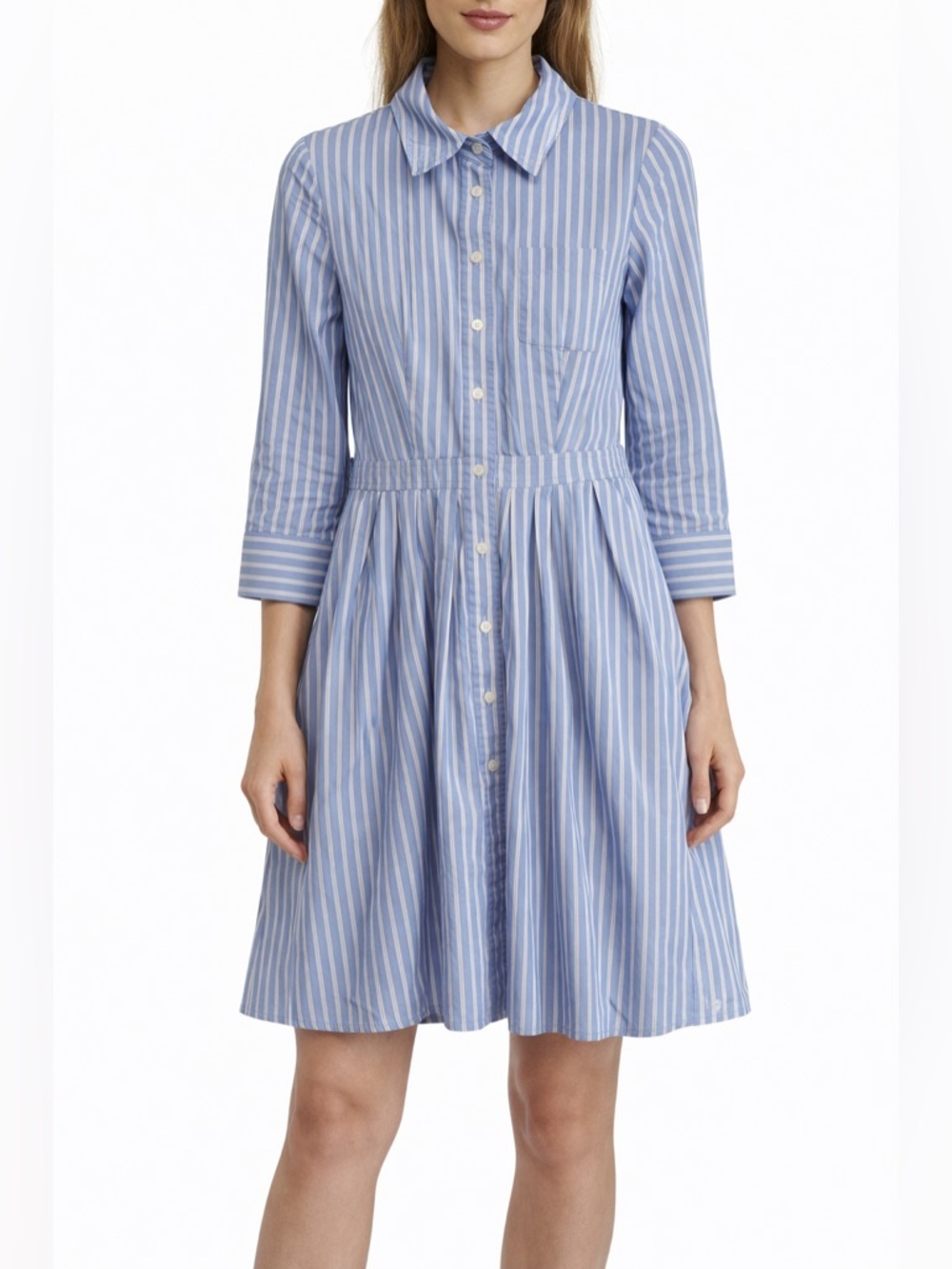 Jones New York Blue & White Striped Button Front Shirt Dress | Size 4